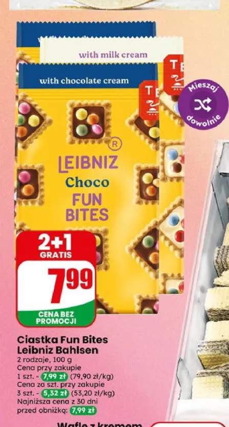 Ciastka Choco Fun Bites Leibniz Bahlsen z kremem mlecznym +1 wariant