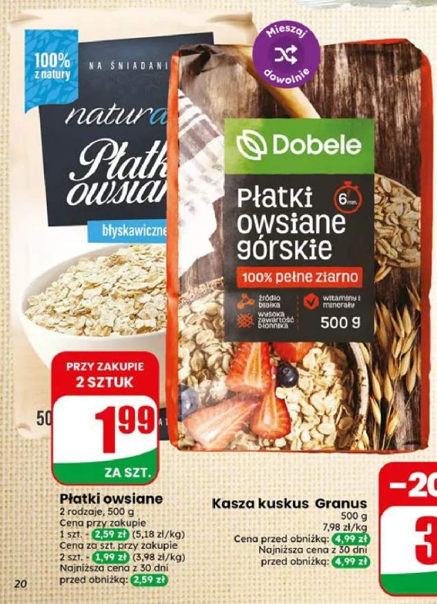 Płatki owsiane błyskawiczne Natura +1 wariant