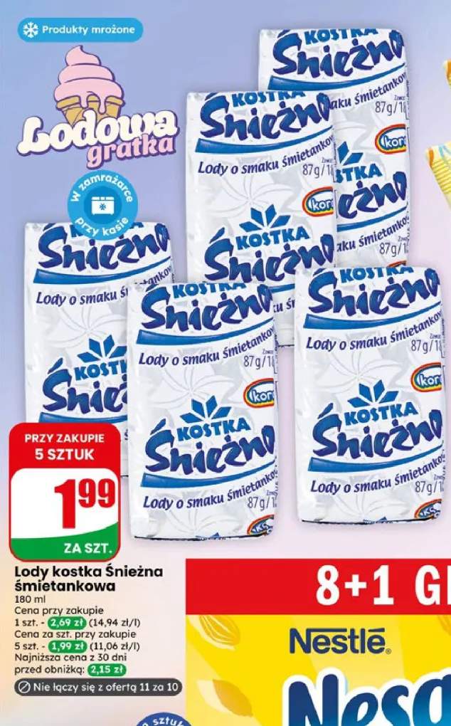 Lody kostka Śnieżna śmietankowa Koral