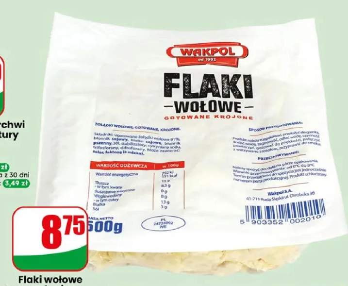Flaki wołowe gotowane krojone Wakpol