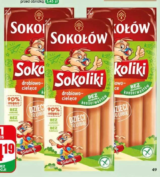 Parówki Sokoliki drobiowo-cielęce Sokołów +1 wariant