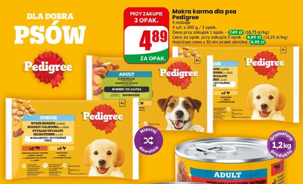 Mokra karma dla psa Pedigree Adult w sosie 4-pak +2 warianty