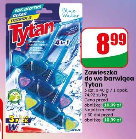 Zawieszka do WC barwiąca Tytan Blue Water 4w1 3-pak