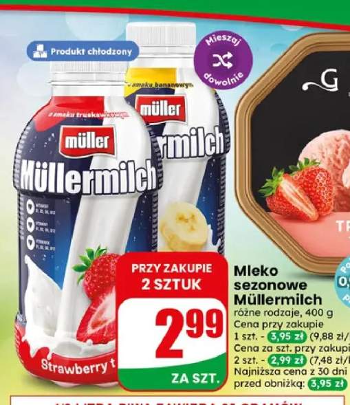 Mleko sezonowe Müllermilch o smaku truskawkowym +1 wariant