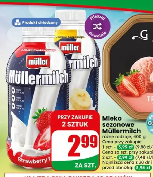 Mleko sezonowe Müllermilch o smaku truskawkowym +1 wariant