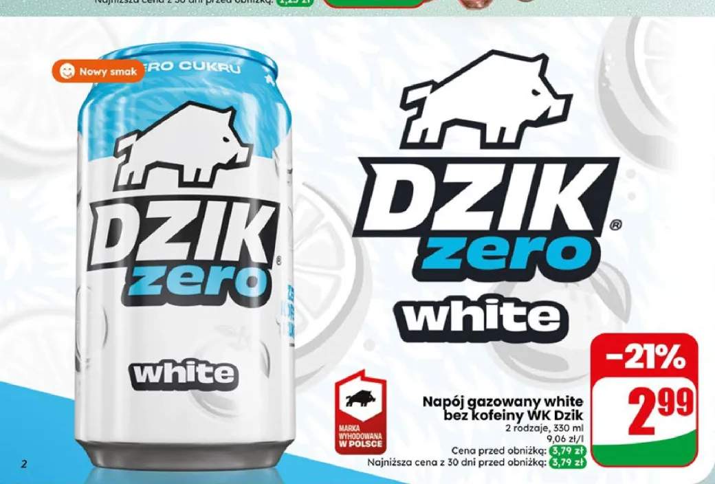 Napój gazowany WK Dzik Zero White bez kofeiny