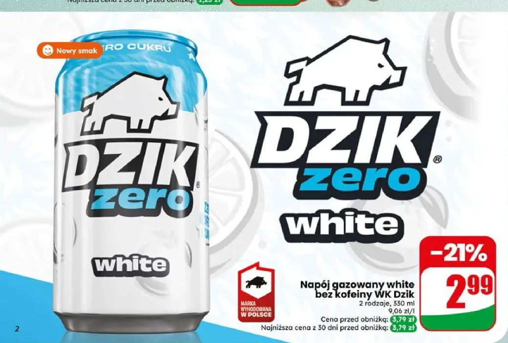 Napój gazowany WK Dzik Zero White bez kofeiny