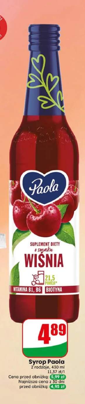 Syrop o smaku wiśniowym Paola