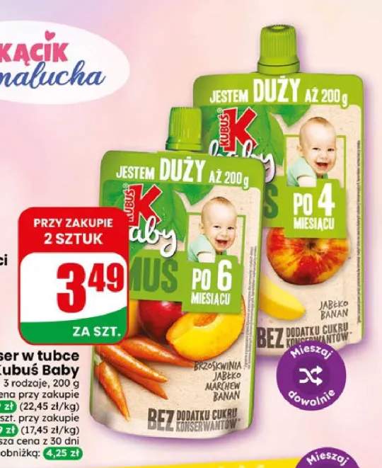 Deser w tubce Kubuś Baby mus jabłko banan +1 wariant