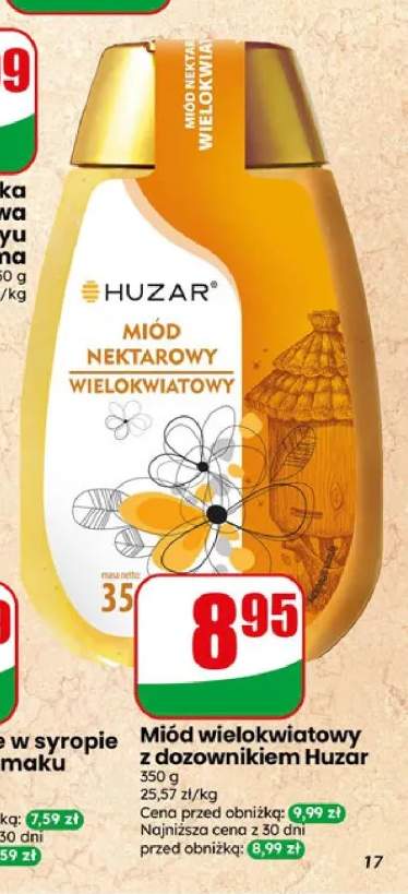 Miód wielokwiatowy nektarowy z dozownikiem Huzar