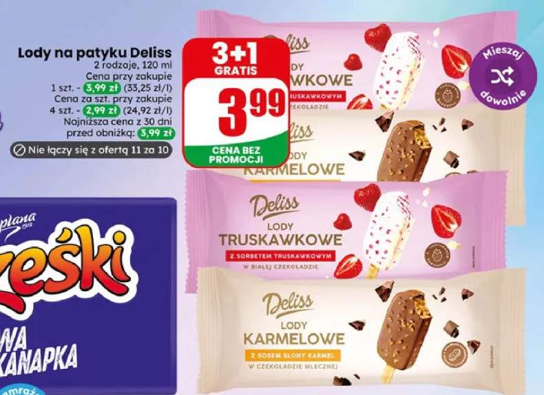 Lody na patyku truskawkowe Deliss +1 wariant