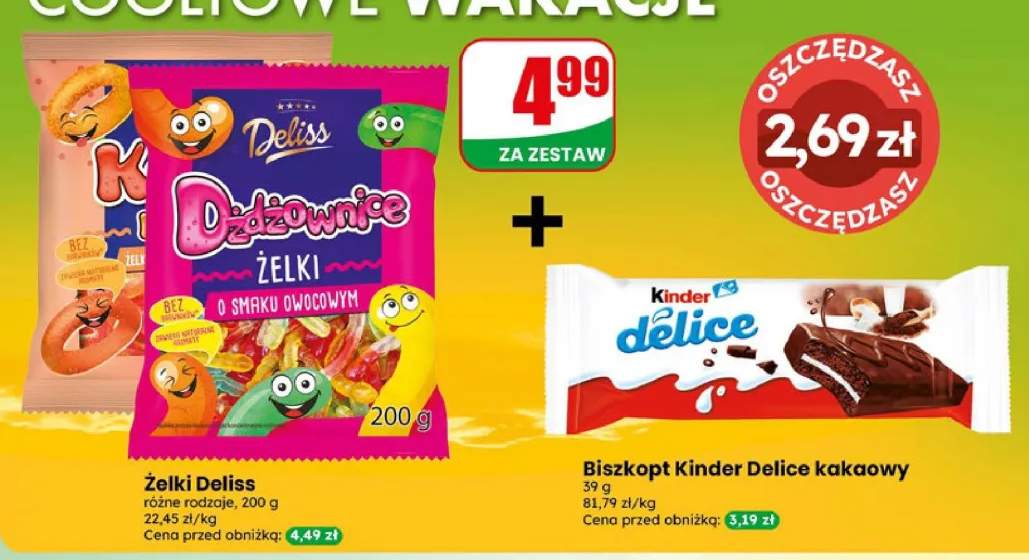 Zestaw żelki Deliss + biszkopt Kinder Delice kakaowy