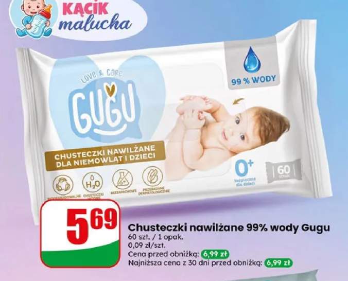 Chusteczki nawilżane 99% wody Gugu