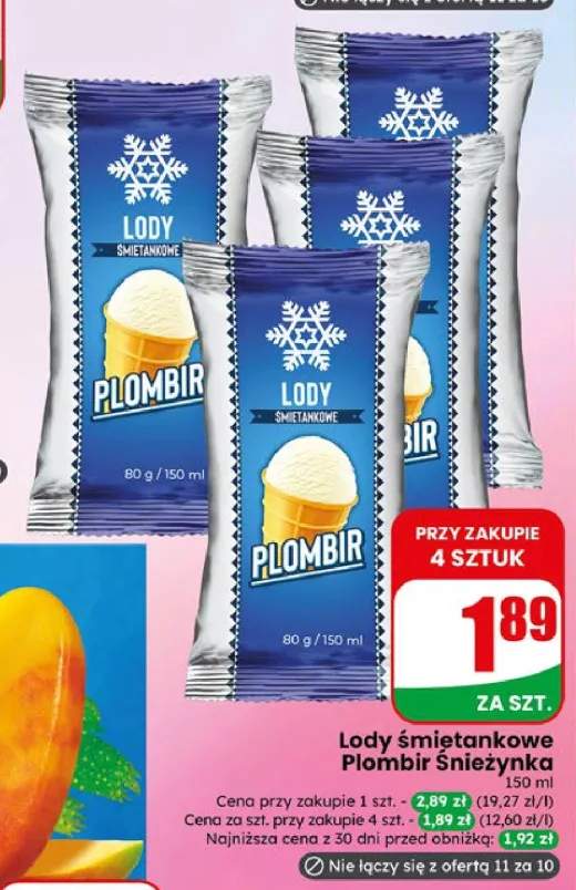 Lody śmietankowe Plombir Śnieżynka