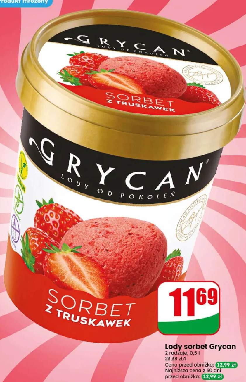 Lody sorbet z truskawek Grycan