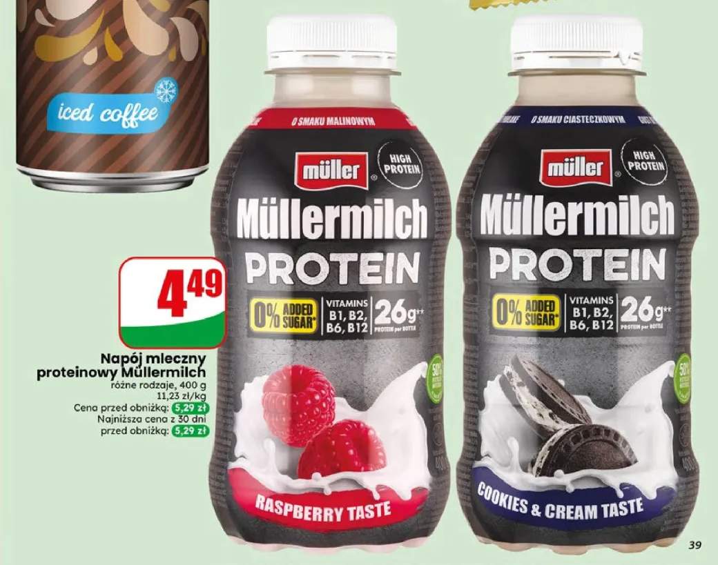 Napój mleczny proteinowy Müllermilch Protein o smaku malinowym +1 wariant