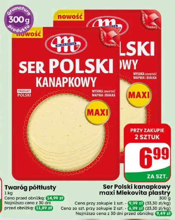 Ser Polski kanapkowy maxi Mlekovita plastry