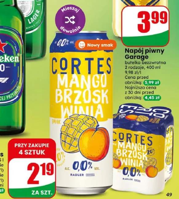 Piwo bezalkoholowe Cortes Radler Mango Brzoskwinia Wiśnia