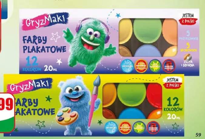 Farby plakatowe Gryzmaki 12 kolorów