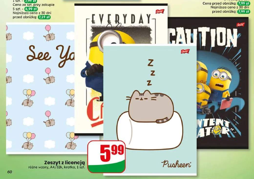 Zeszyt z licencją Pusheen See Ya A4 32-kartkowy +3 warianty