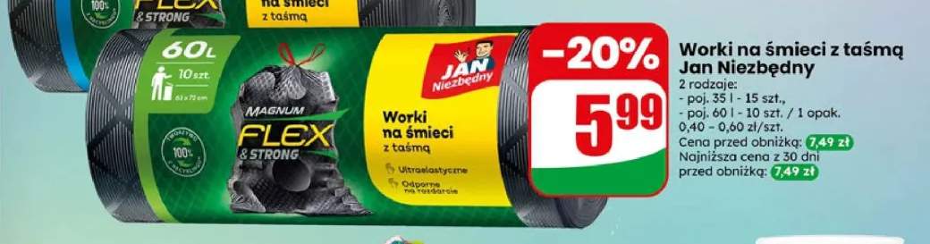 Worki na śmieci z taśmą Jan Niezbędny 35 l +1 wariant
