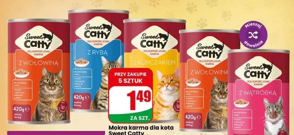 Mokra karma dla kota Sweet Catty z wołowiną +3 warianty