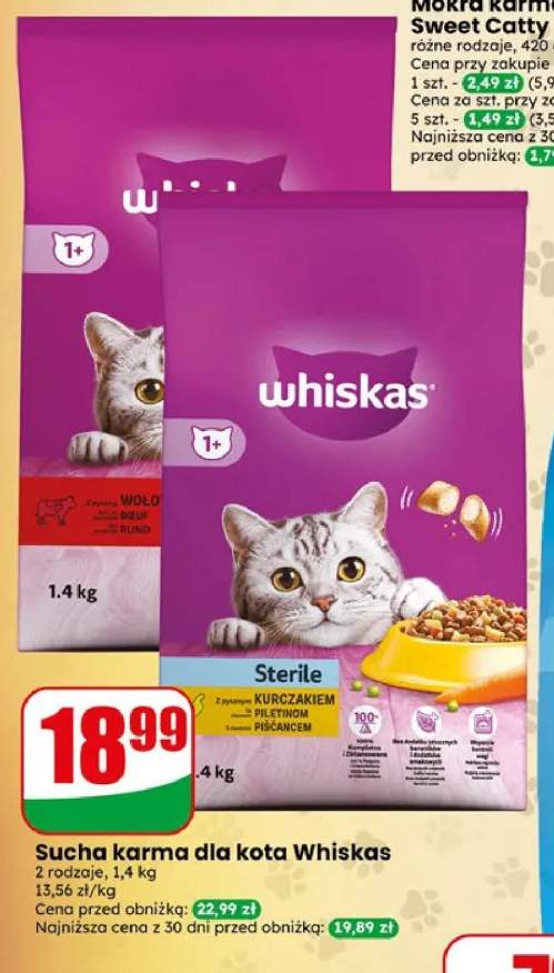 Sucha karma dla kota Whiskas z wołowiną +1 wariant