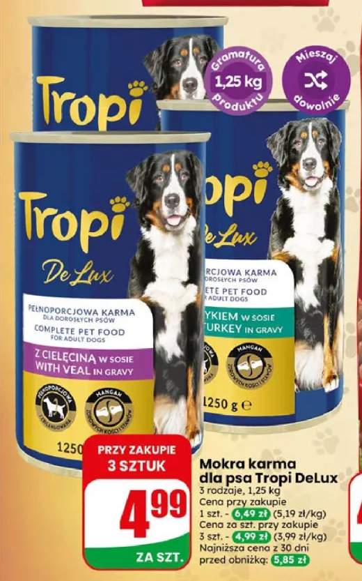 Mokra karma dla psa Tropi DeLux z cielęciną w sosie +2 warianty