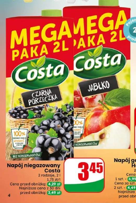 Napój niegazowany Costa Czarna Porzeczka +1 wariant