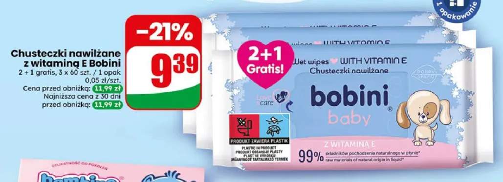 Chusteczki nawilżane z witaminą E Bobini 3-pak
