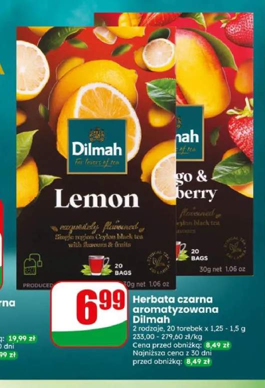Herbata czarna aromatyzowana Dilmah Lemon +1 wariant