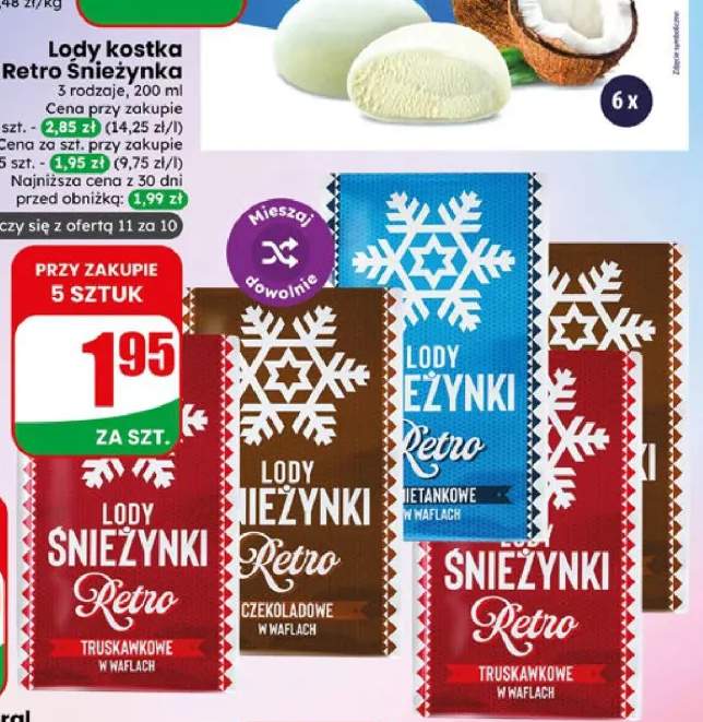 Lody kostka Śnieżynka Retro czekoladowe w waflach +1 wariant