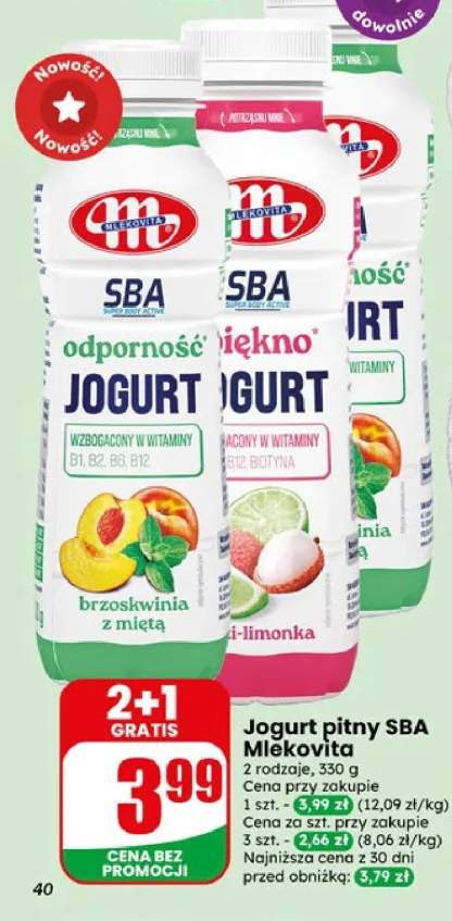Jogurt pitny Mlekovita SBA odporność brzoskwinia z miętą