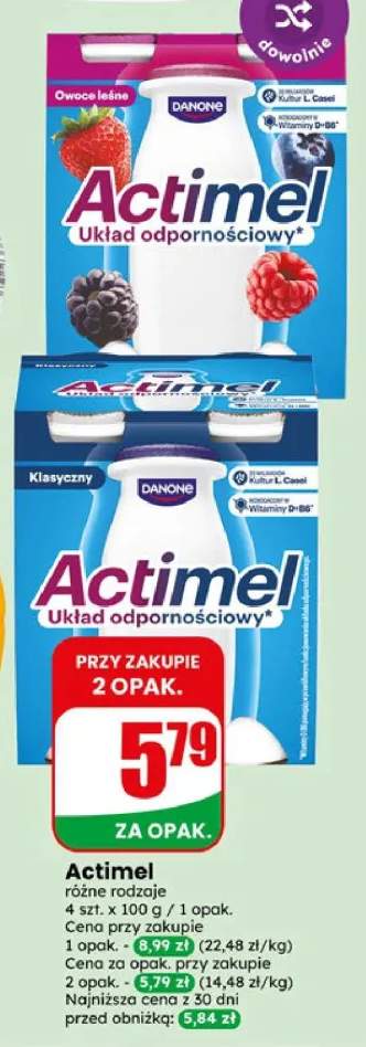 Napój jogurtowy Danone Actimel owoce leśne 4-pak 100 g +1 wariant