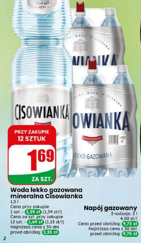 Woda lekko gazowana mineralna Cisowianka