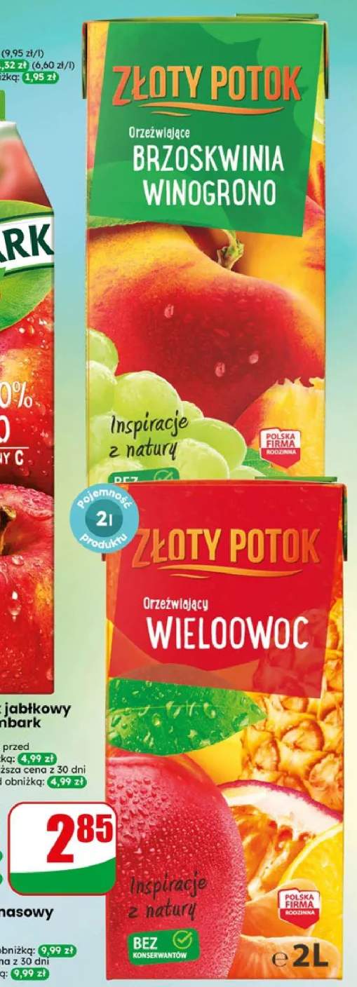 Napój niegazowany brzoskwinia winogrono Złoty Potok +1 wariant