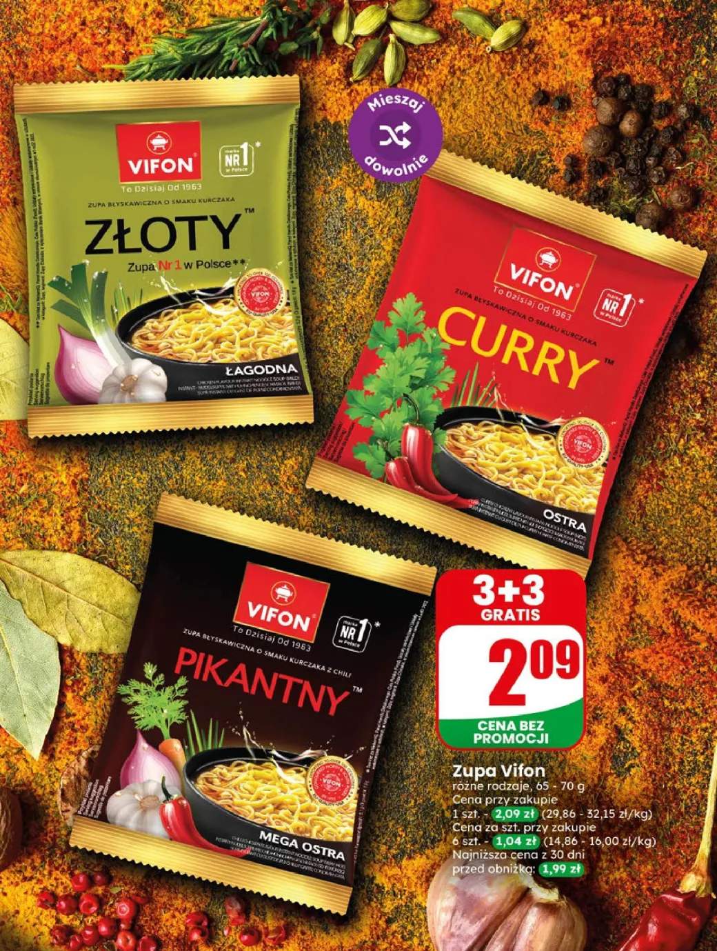 Zupa błyskawiczna Vifon Złoty łagodna o smaku kurczaka