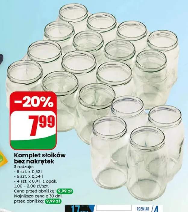 Komplet słoików bez nakrętek 8-pak 0,32 l +1 wariant
