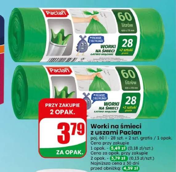 Worki na śmieci z uszami Paclan 60 l 30-pak