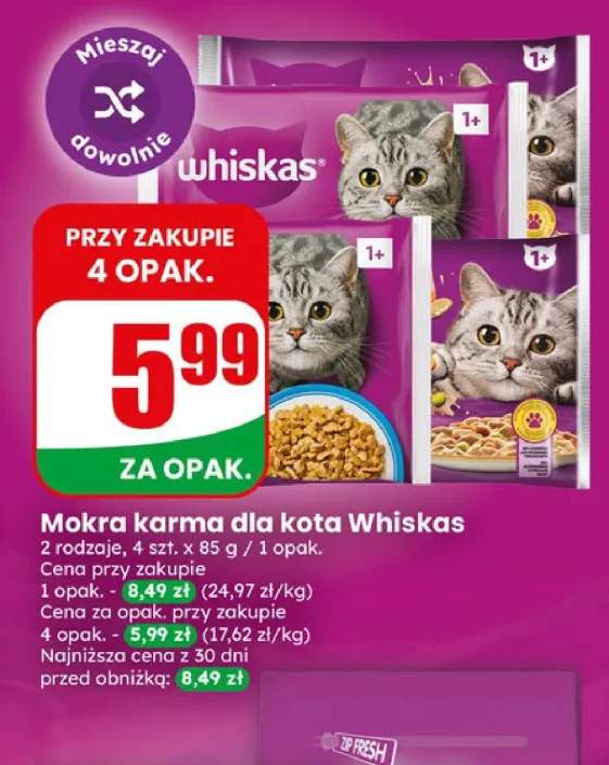 Mokra karma dla kota Whiskas z kurczakiem 4-pak +1 wariant
