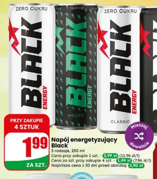 Napój energetyzujący Black Zero Cukru +2 warianty