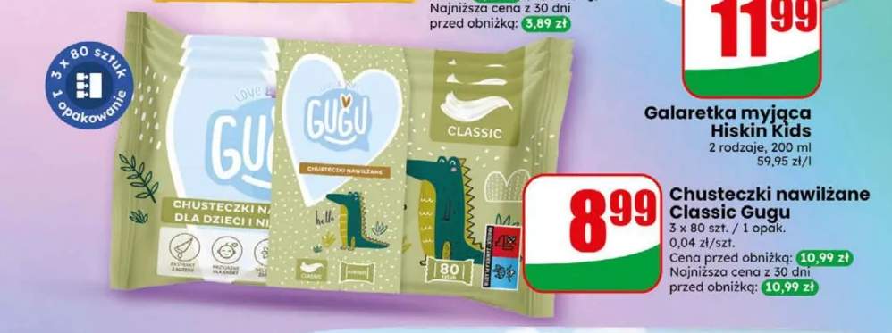 Chusteczki nawilżane Classic Gugu 3-pak