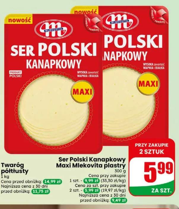 Ser Polski Kanapkowy Maxi w plastrach Mlekovita