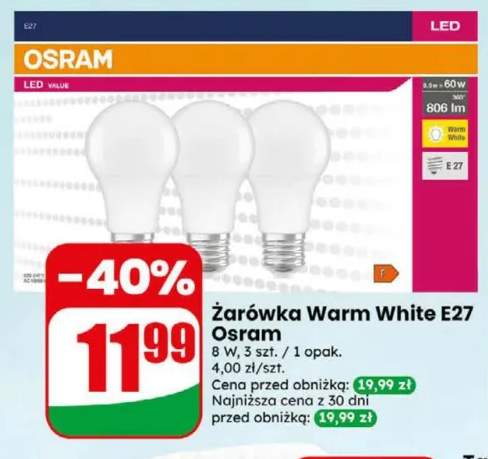 Żarówka Warm White E27 Osram 3-pak