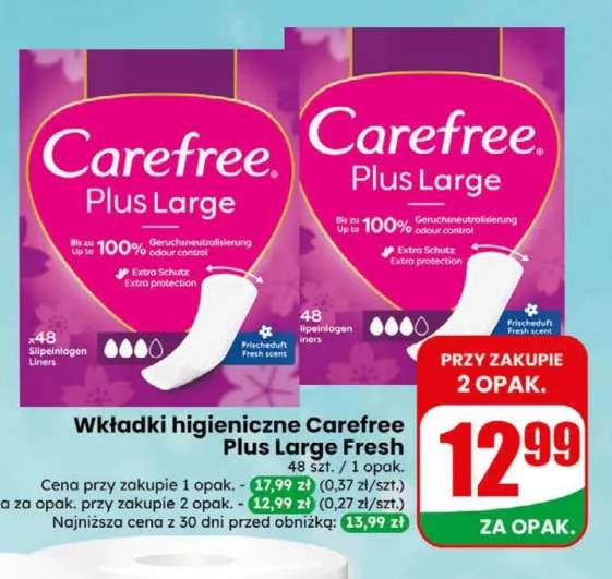 Wkładki higieniczne Carefree Plus Large Fresh
