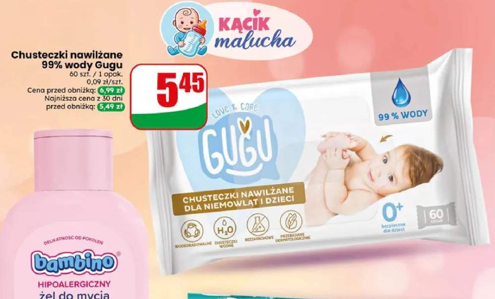 Chusteczki nawilżane 99% wody Gugu