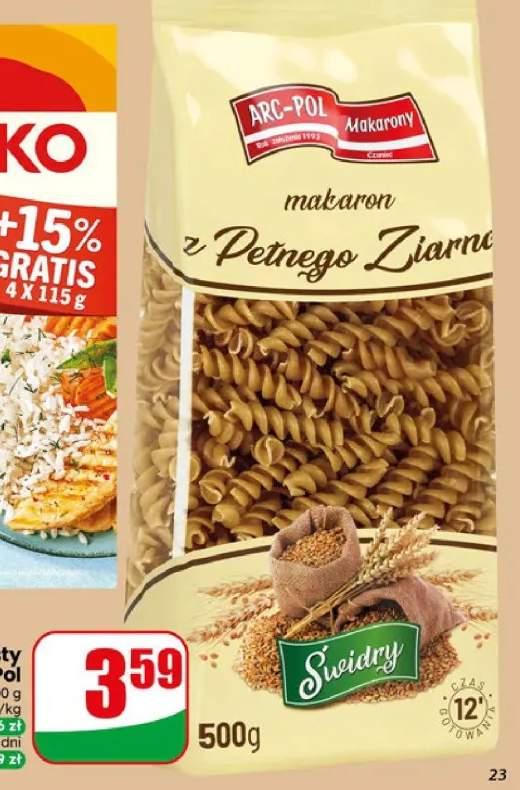 Makaron pełnoziarnisty świdry Arc-Pol