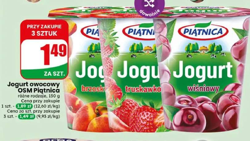 Jogurt owocowy brzoskwiniowy OSM Piątnica +2 warianty