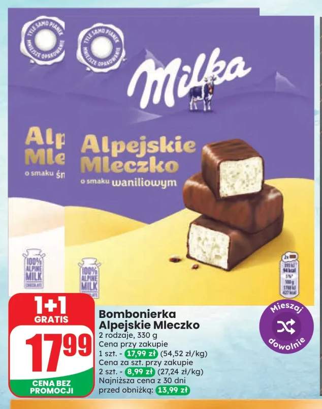 Bombonierka Alpejskie Mleczko o smaku waniliowym Milka +1 wariant