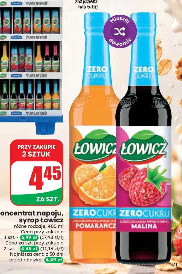 Koncentrat napoju syrop Łowicz Zero Cukru pomarańczowy +1 wariant